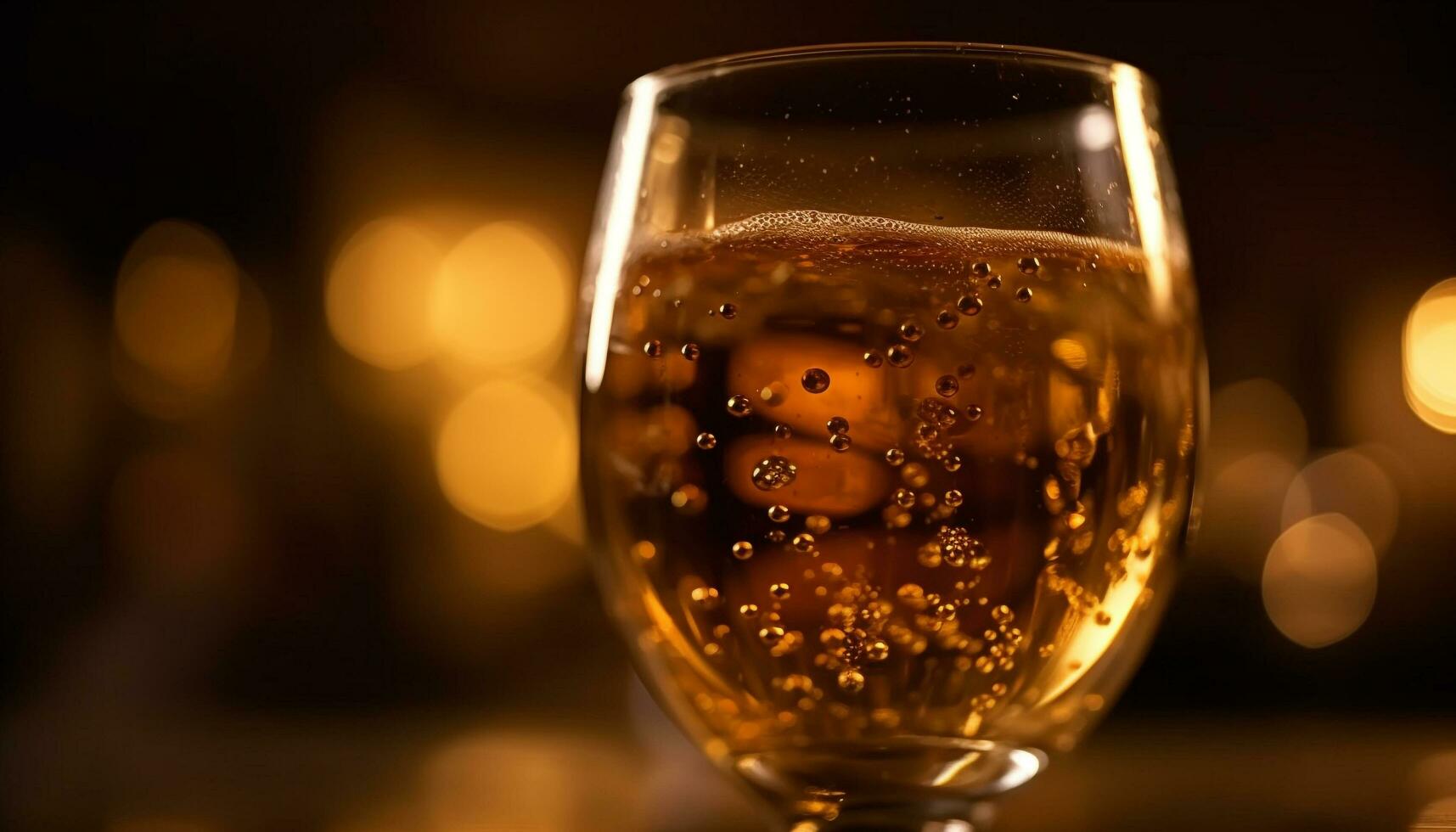 Luxury champagne flute reflects glowing celebration night generated by AI photo