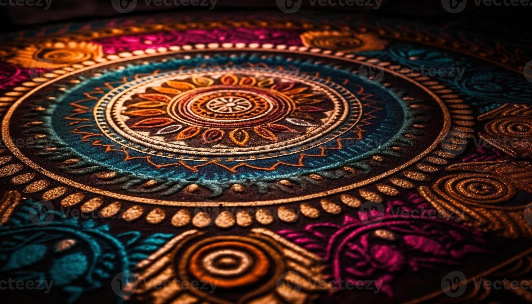 Ornate rug with vibrant floral pattern and mandala generated by AI photo