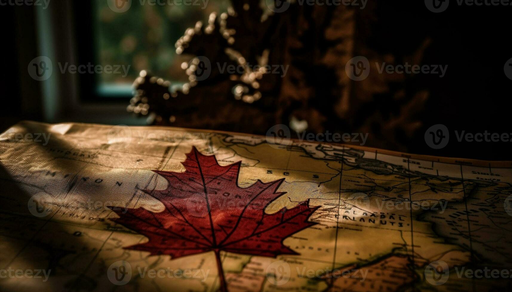 Antique world map on old table, rustic decoration generated by AI photo