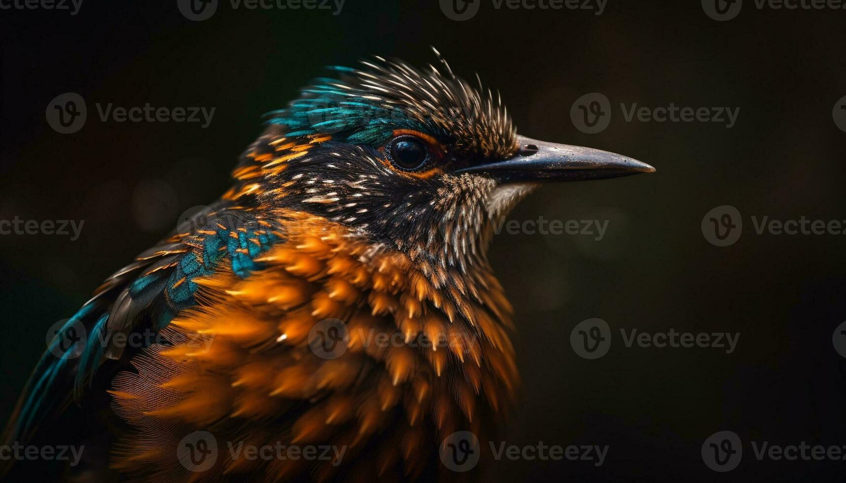 Male starling perching on branch, close up portrait generated by AI photo