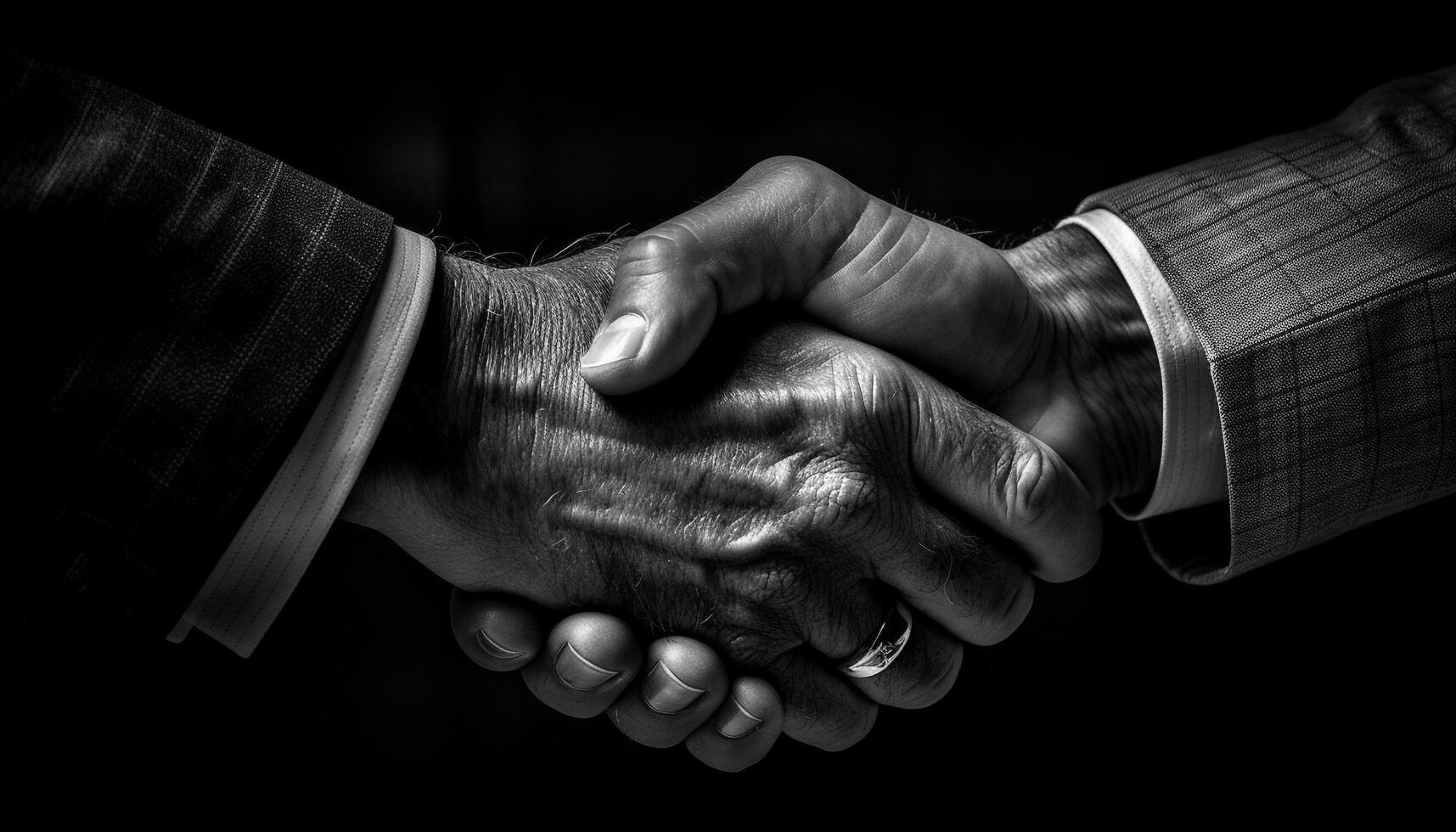 Successful business partnership formed through handshake agreement generated by AI photo