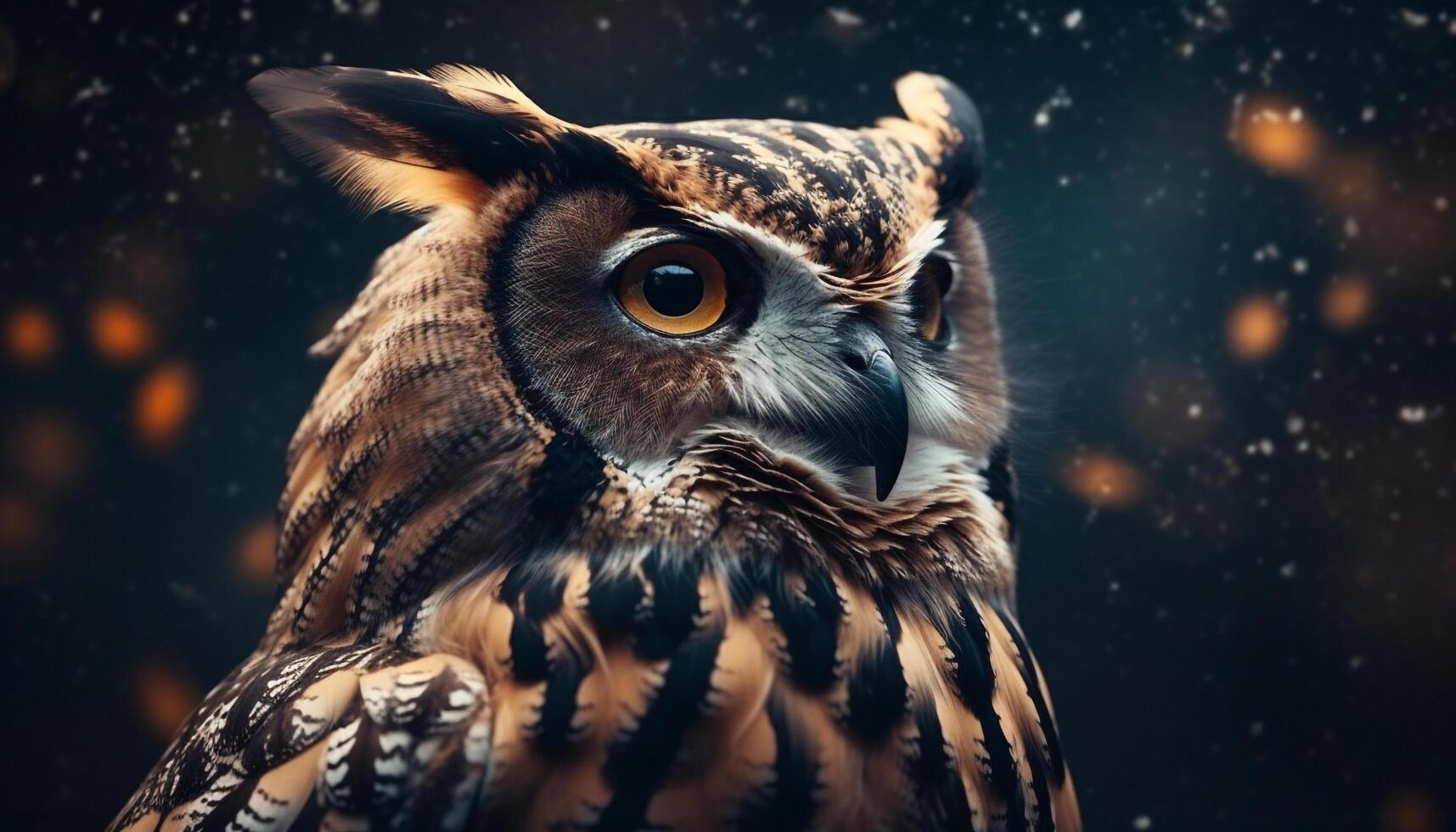 Snowy owl staring, wisdom in nature tranquility generated by AI photo