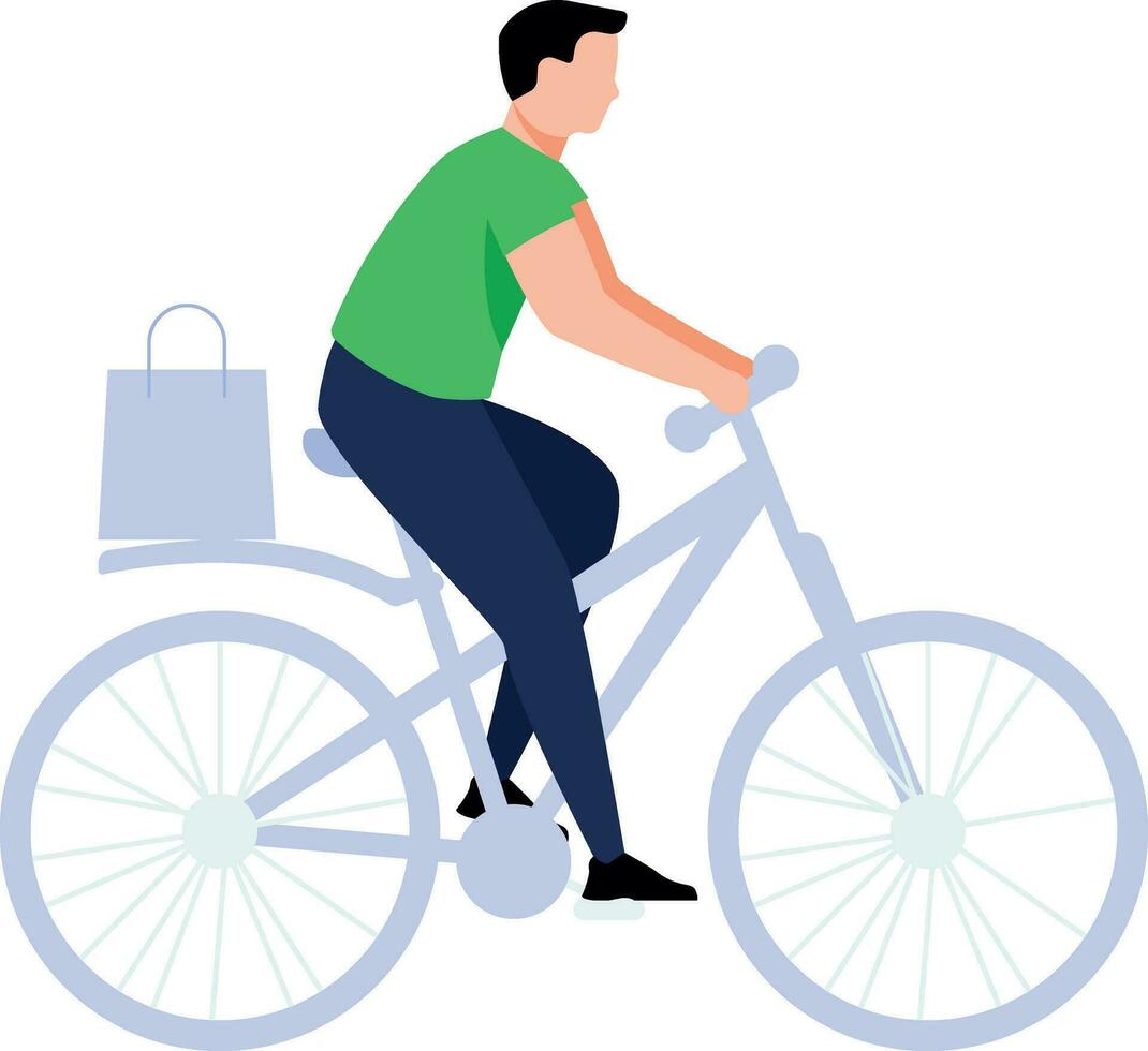 un chico es entregando un paquete o empaquetar en un bicicleta. vector