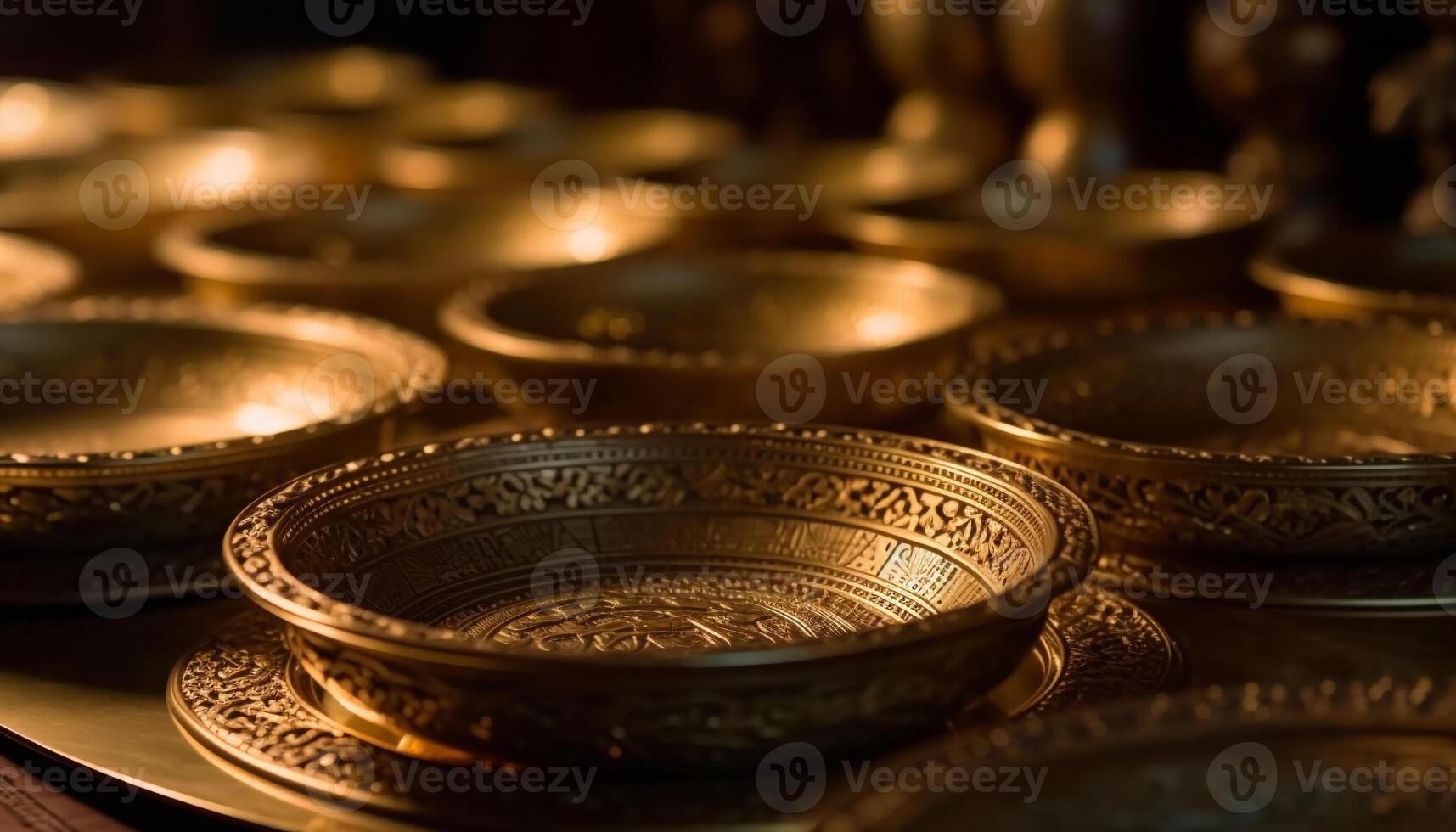 Golden bowl, ornate pattern, symbol of spirituality generated by AI photo