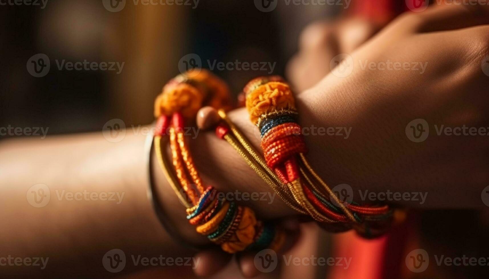 Handmade jewelry adorns young woman wrist beautifully generated by AI photo