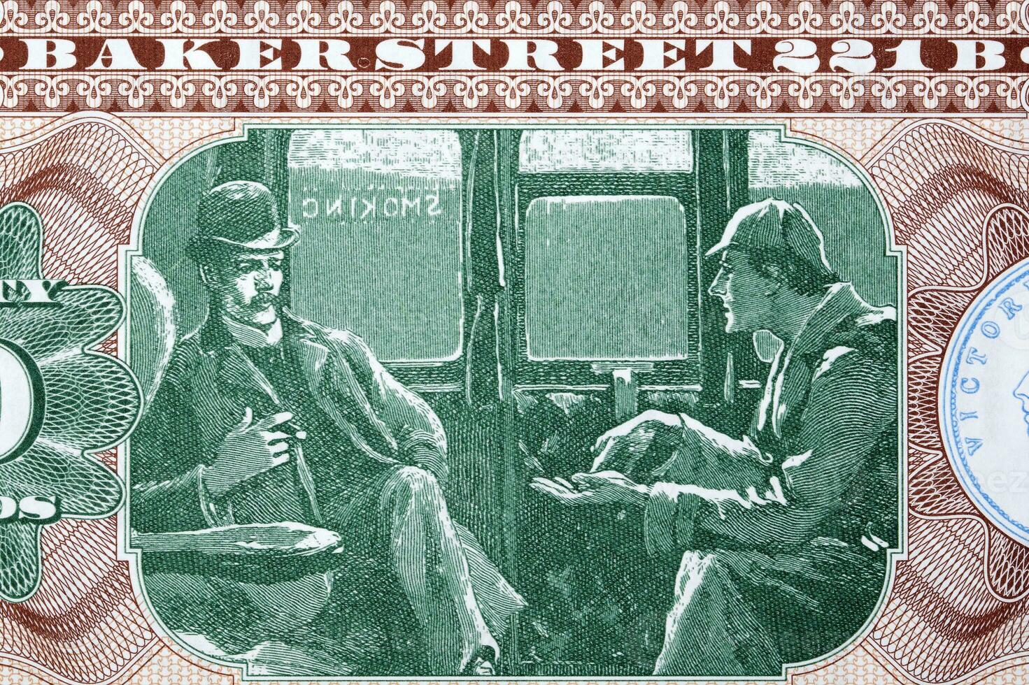 Sherlock Holmes and Dr. Watson on the train from money photo