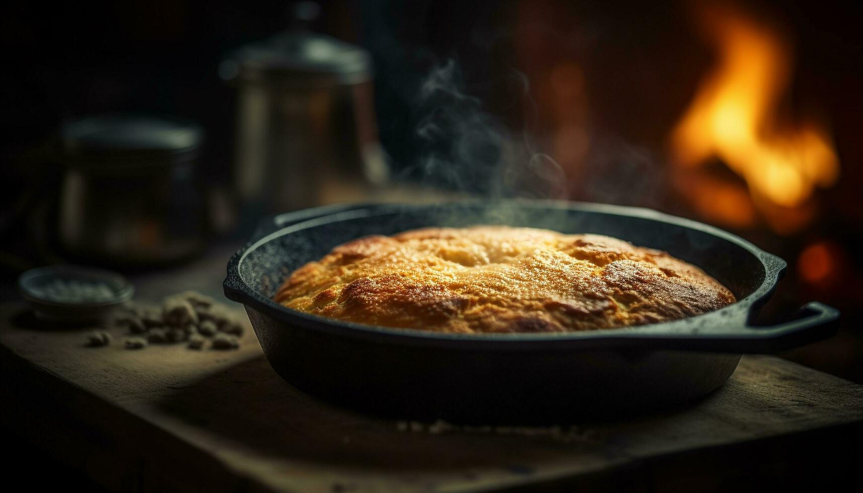 Grilled meat on cast iron, rustic lunch generated by AI photo