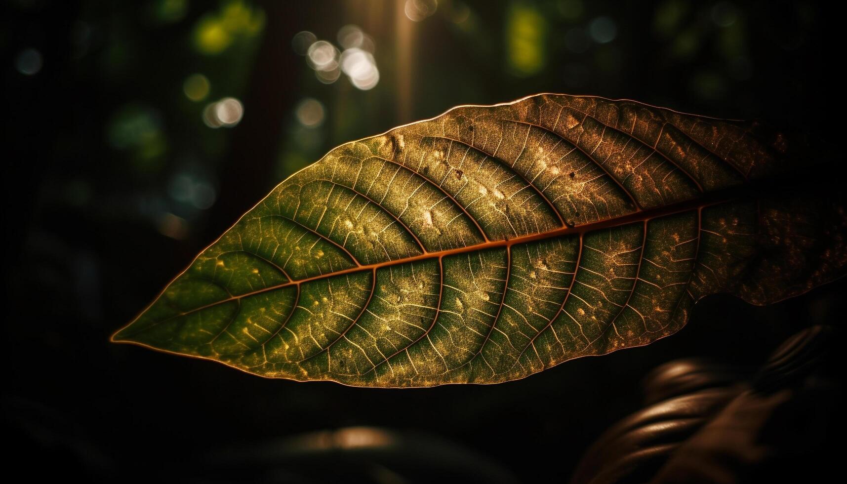 Fresh green leaf with dew in sunlight generated by AI photo