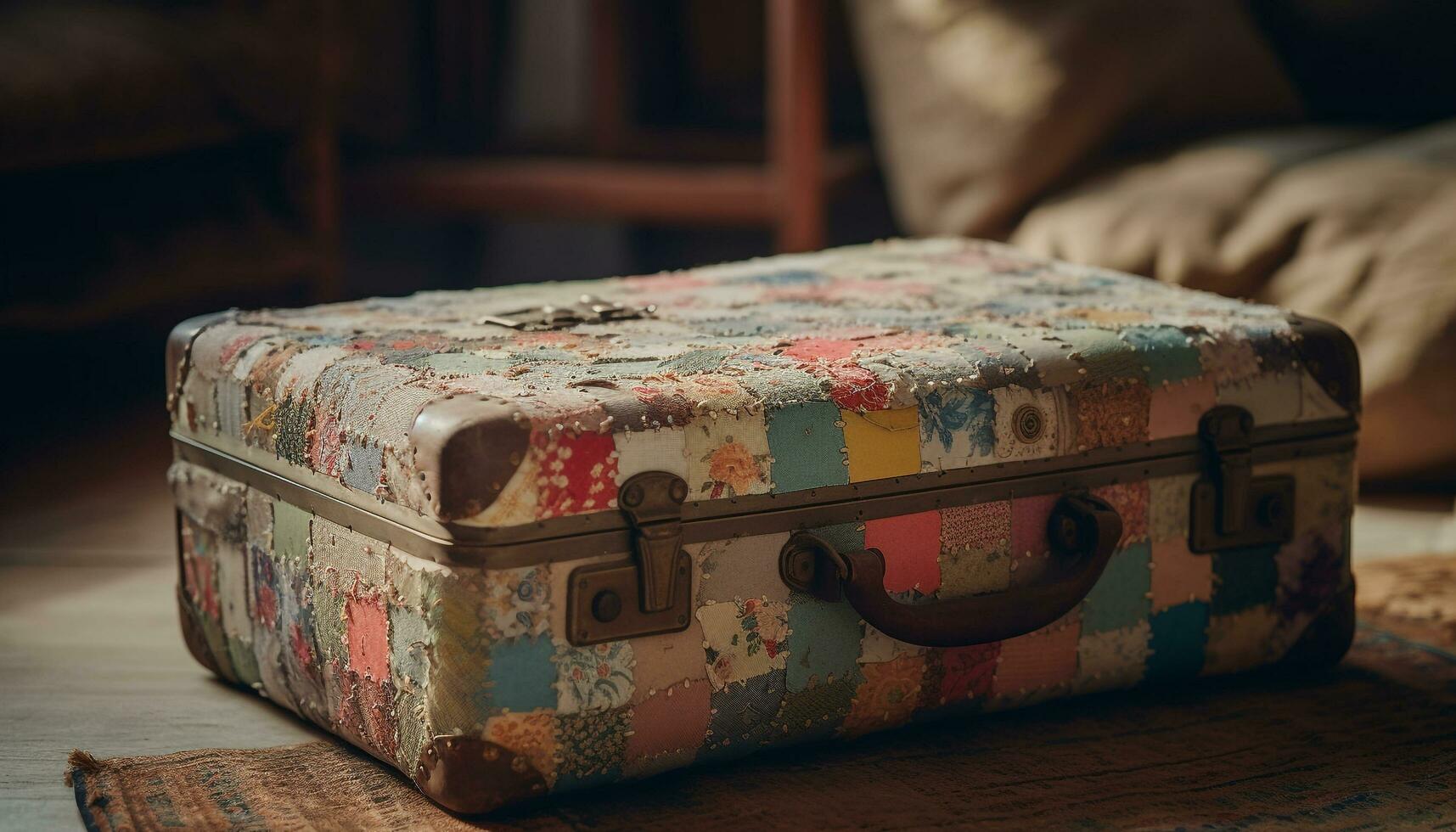 antiguo cuero maleta manejar, cerrado para viaje generado por ai foto