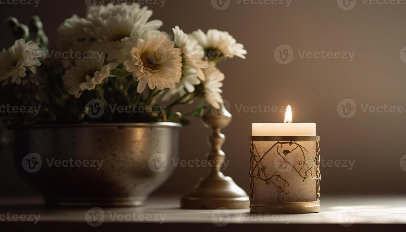 Romantic candlelight illuminates elegant floral arrangement indoors generated by AI photo