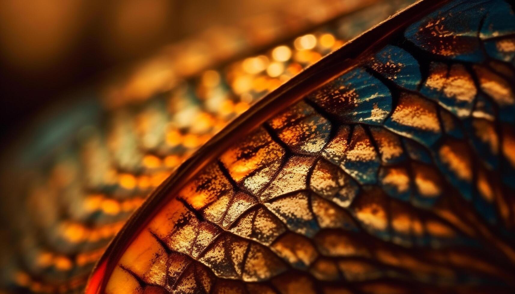 Vibrant reptile scales reflect autumn golden flame generated by AI photo