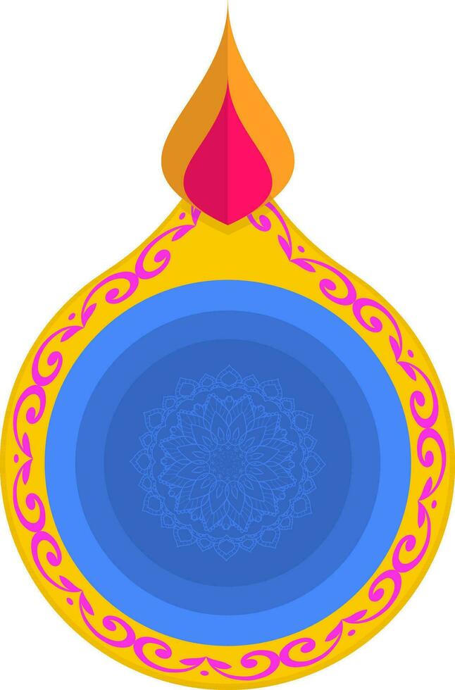 Top View Of Burning Floral Oil Lamp Diya Colorful Icon. vector