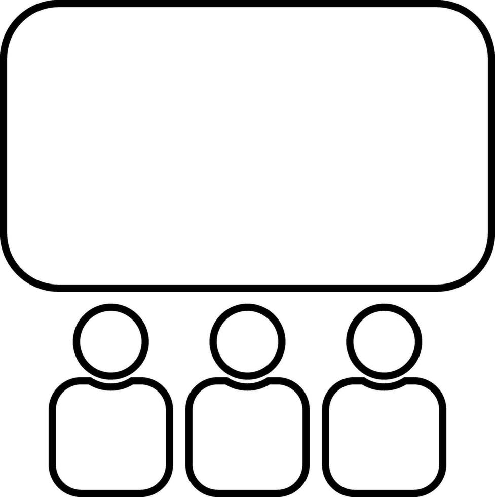 Thin line illustration of movie theater with audience. vector