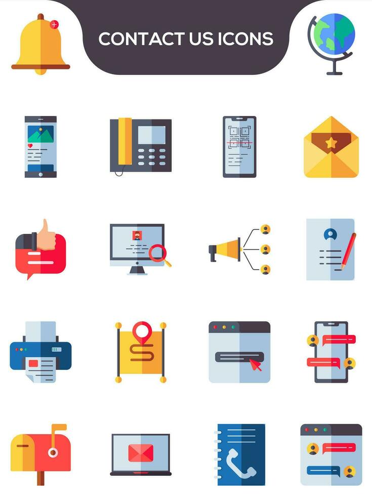 Colorful contacts us icons on white background. vector