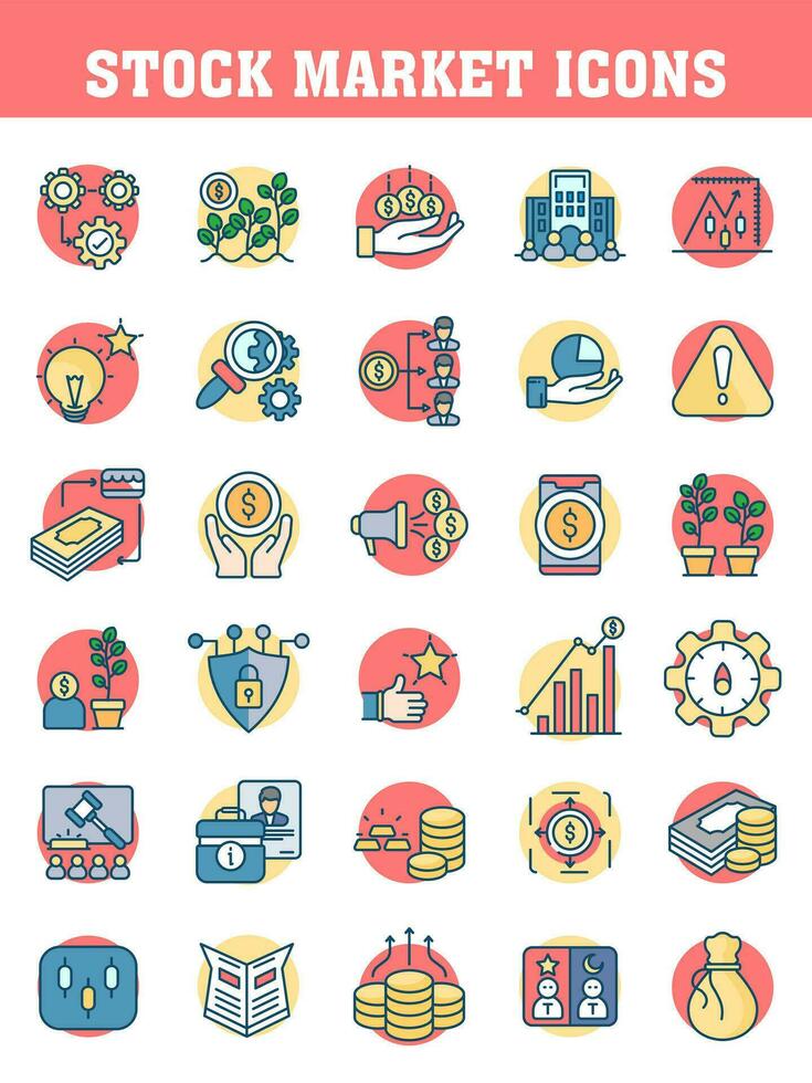 vistoso valores mercado icono conjunto en plano estilo. vector