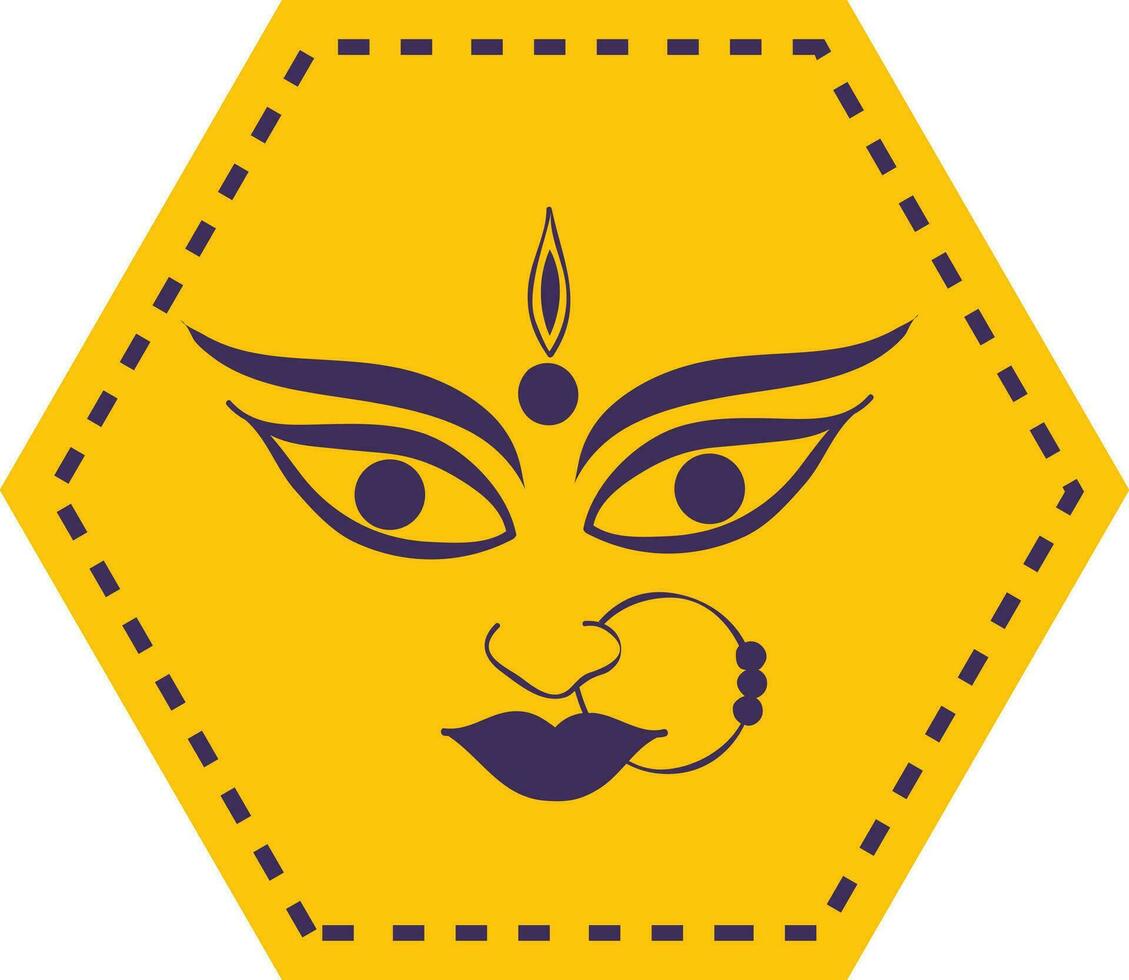 Hindu Mythological Goddess Durga Face. vector