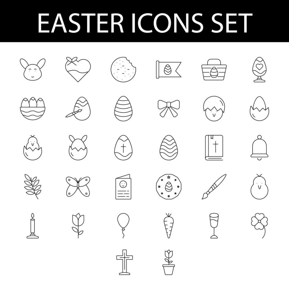 Black Line art Illustration of Easter Icon Set. vector