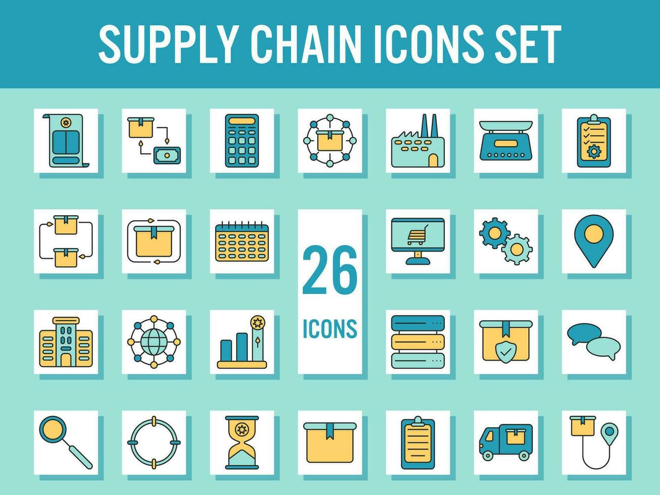 Yellow And Blue Chain Icon Set In Flat Style. vector