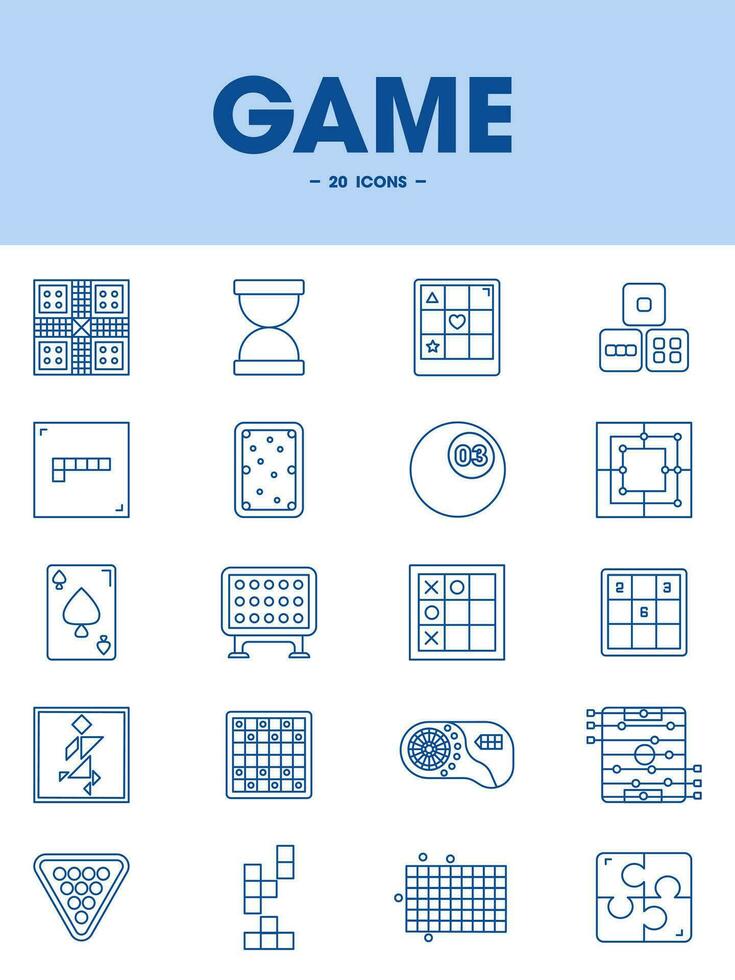 Set of Game Icon In Blue Outline. vector