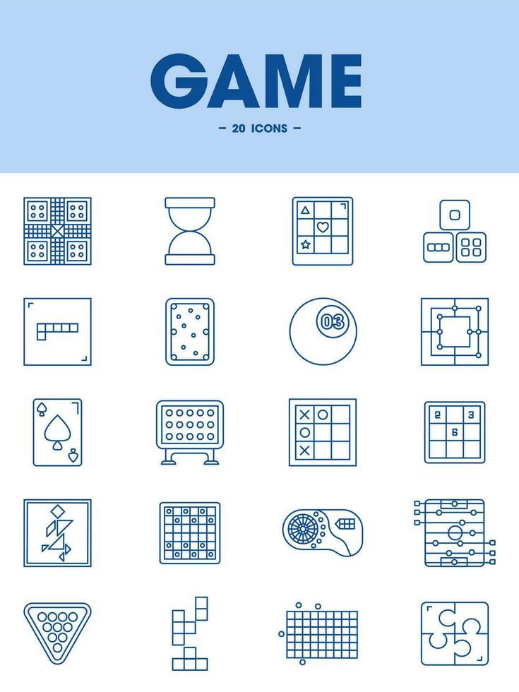 conjunto de juego icono en azul describir. vector