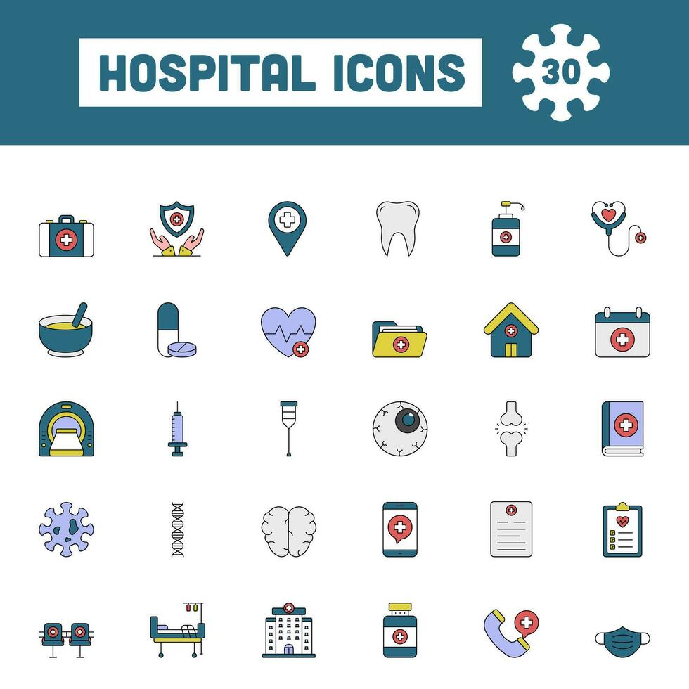 Flat Style Hospital Colorful Icon Set. vector