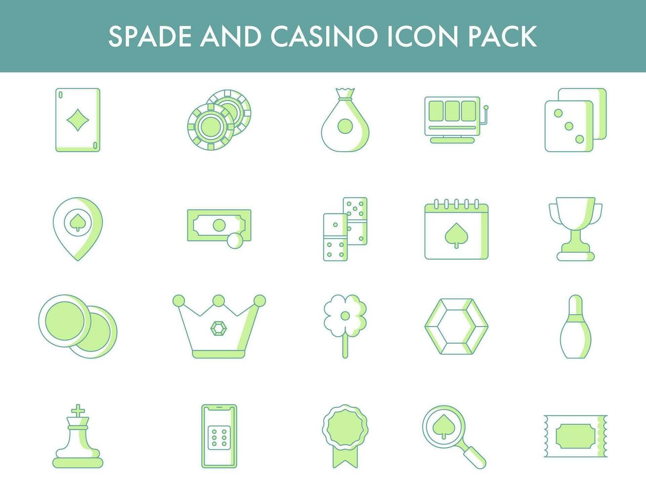 Green And White Color Set of Spade And Casino Icon. vector