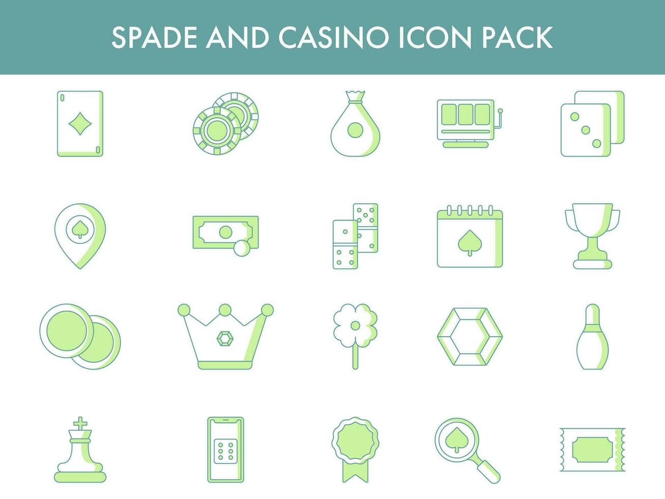 verde y blanco color conjunto de pala y casino icono. vector