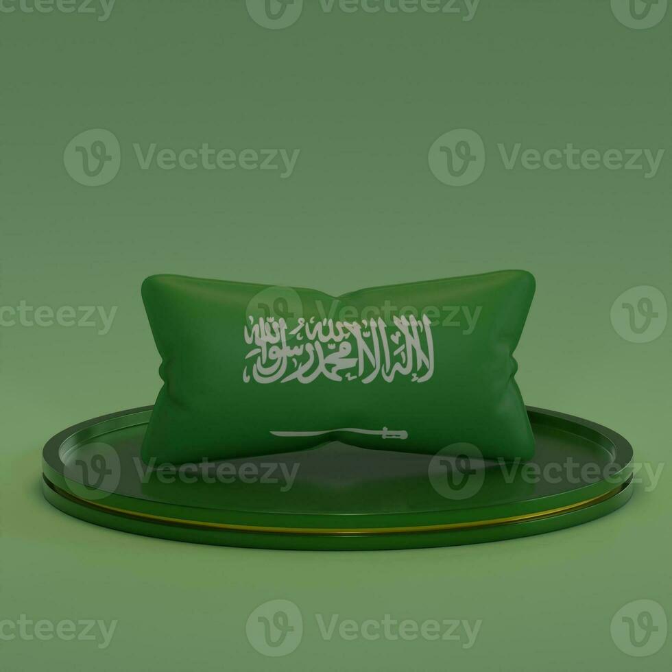 3d rendering pillow with Saudi Arabia Flag motif on a podium suitable for project design photo