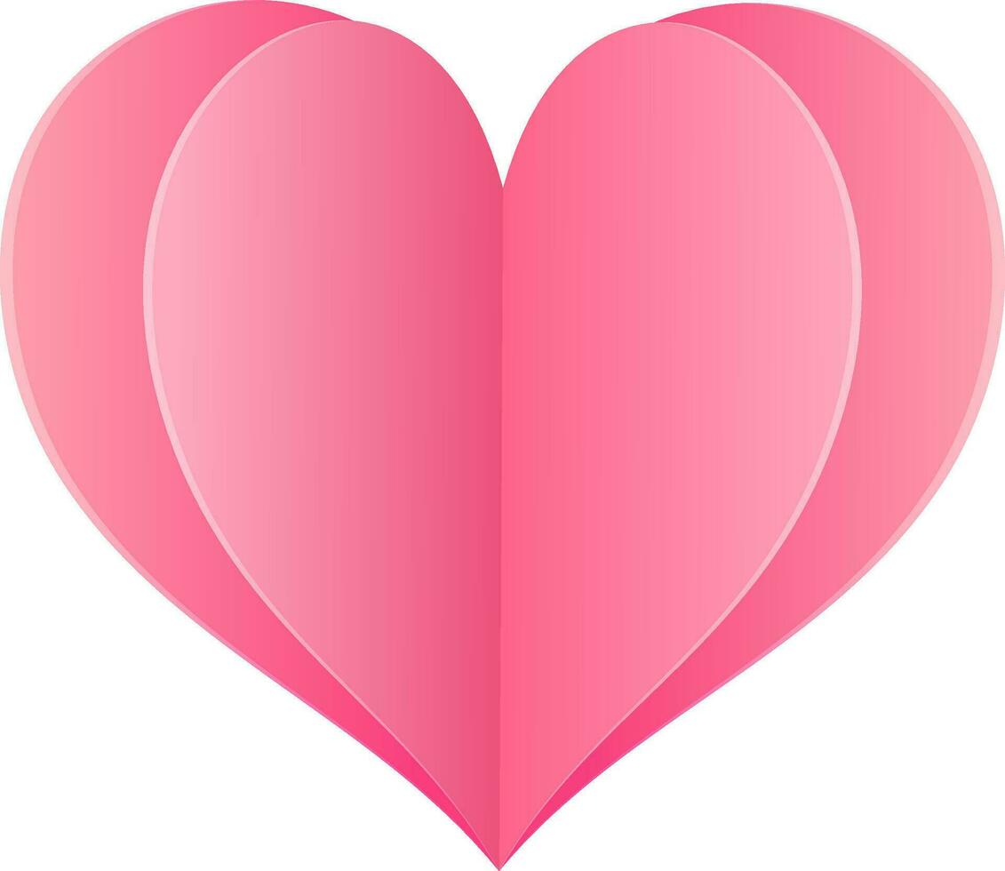 Paper origami of pink heart on white background. vector