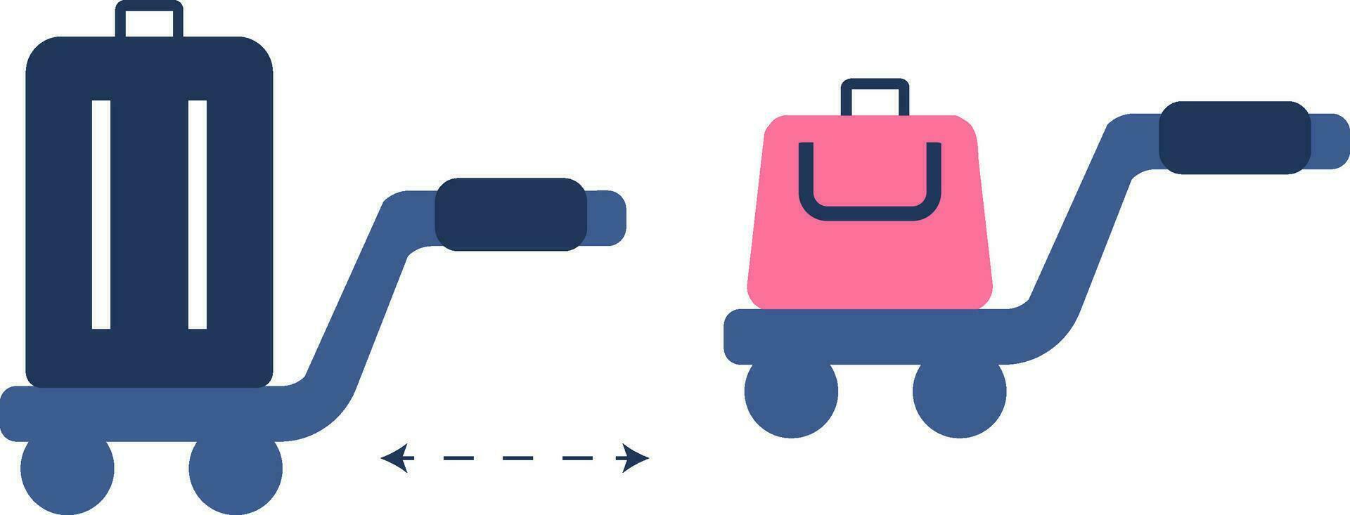 Flat style Two Luggage bags on trolley with distance icon for Traveling