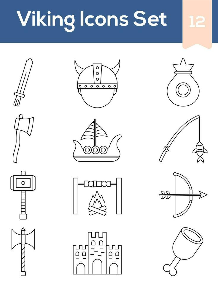 Set Of Viking Icons Or Symbol In Stroke Style. vector