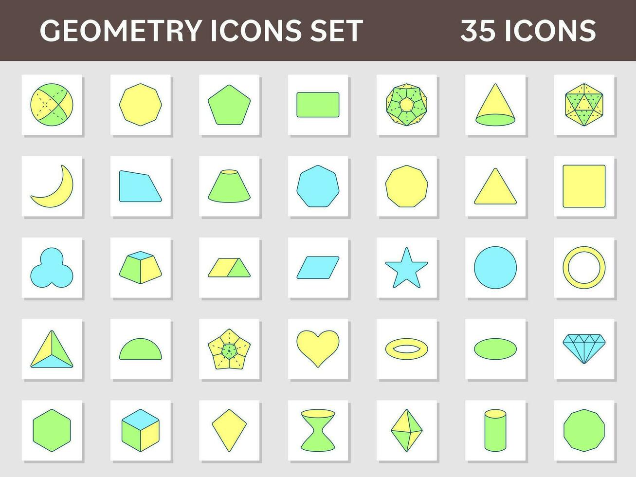 Colorful Set Of Geometry Icons On Square Background. vector