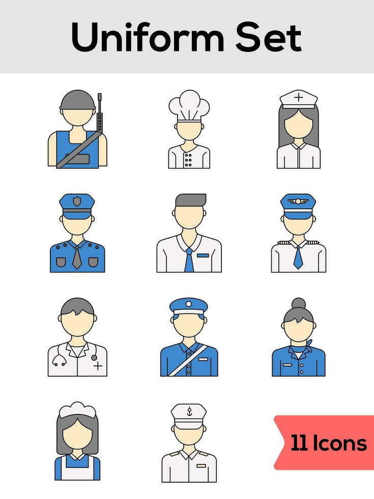 Set of Uniform Icon In Flat Style. vector