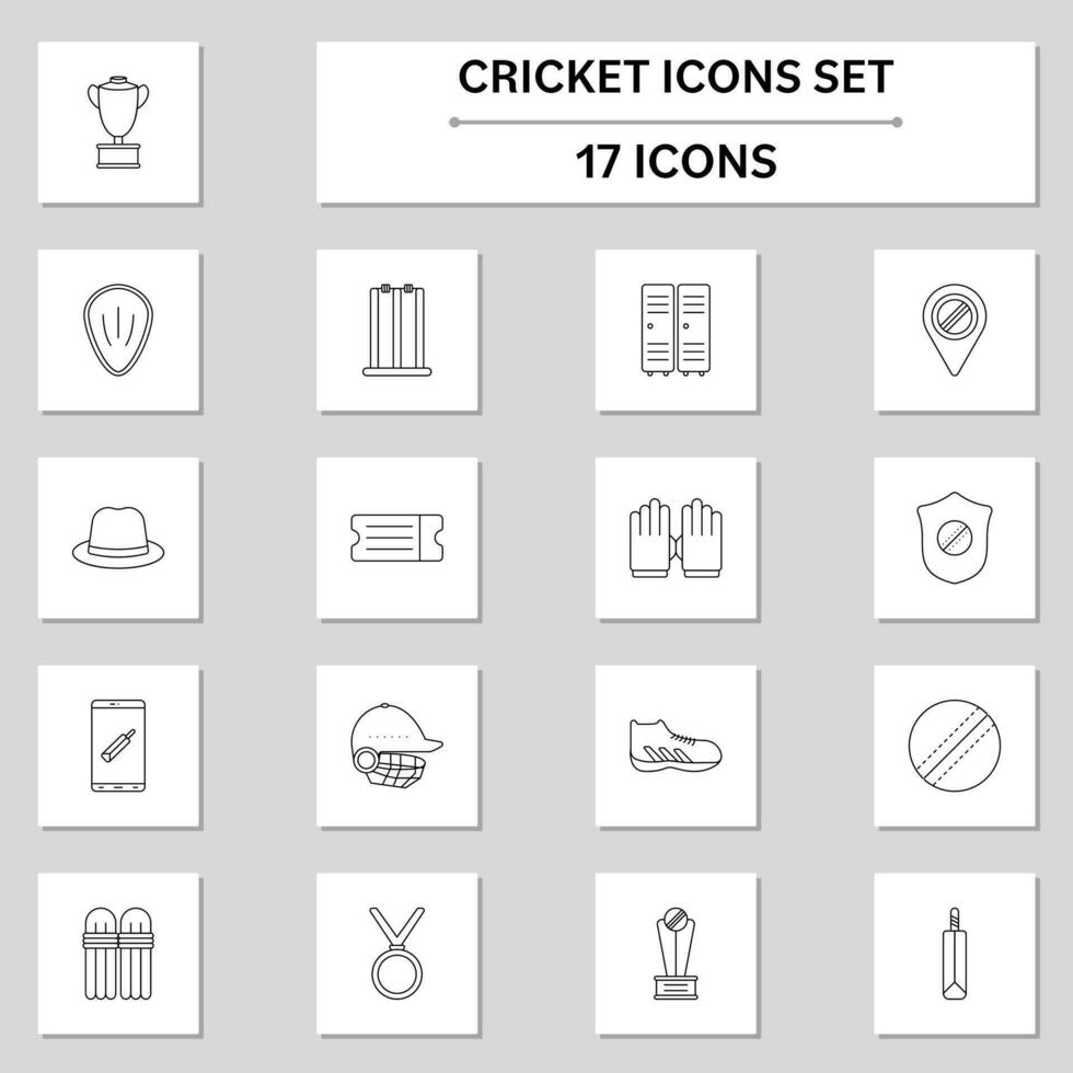 Illustration Of Cricket Sqaure Icon Set In Linear Style. vector