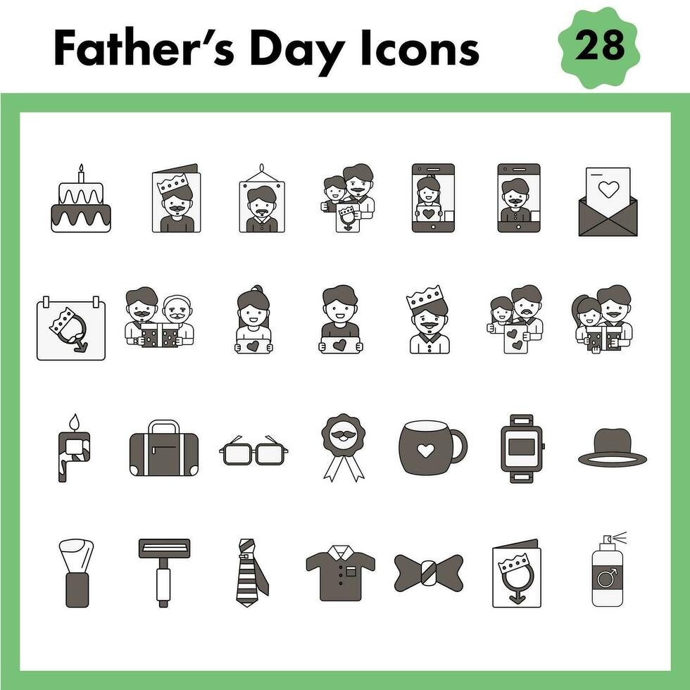 Set Of Father's Day Icon In Gray And White Color. vector