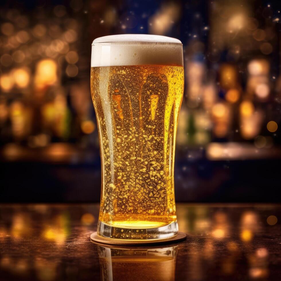 A refreshing pint of beer, effervescent and golden, beckoning with its enticing aroma and promising a moment of indulgence and relaxation photo