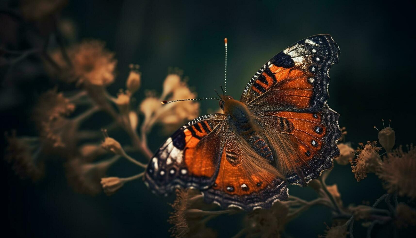 Multi colored butterfly wing spotted in vibrant nature generated by AI photo