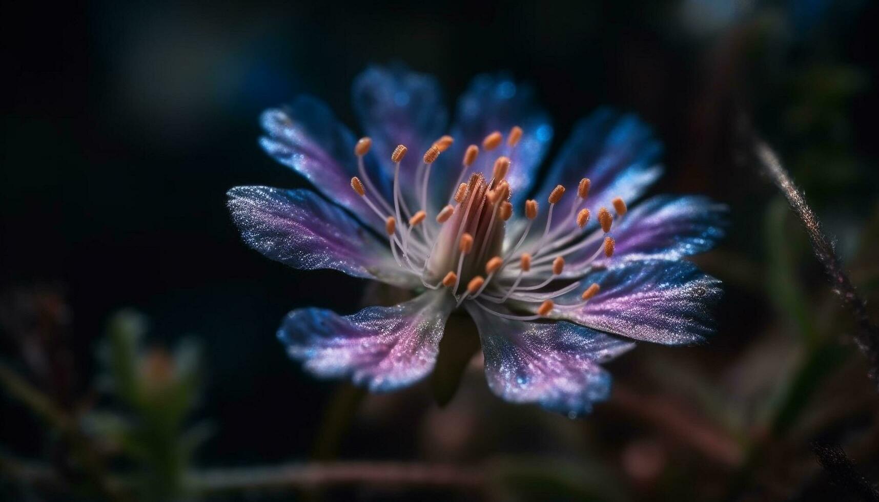 Vibrant purple wildflower, close up with dew generated by AI photo