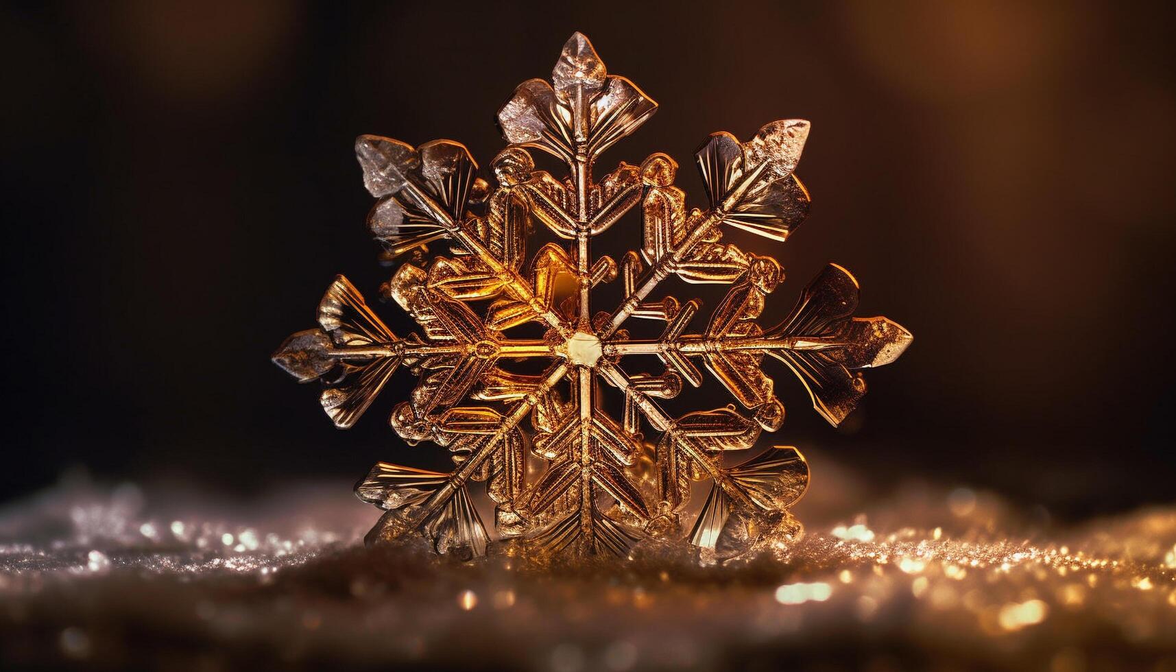 Shiny snowflake decoration on frosty winter night generated by AI photo