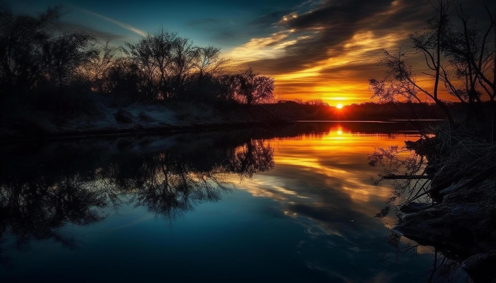 majestuoso montaña horizonte refleja tranquilo puesta de sol belleza generado por ai foto