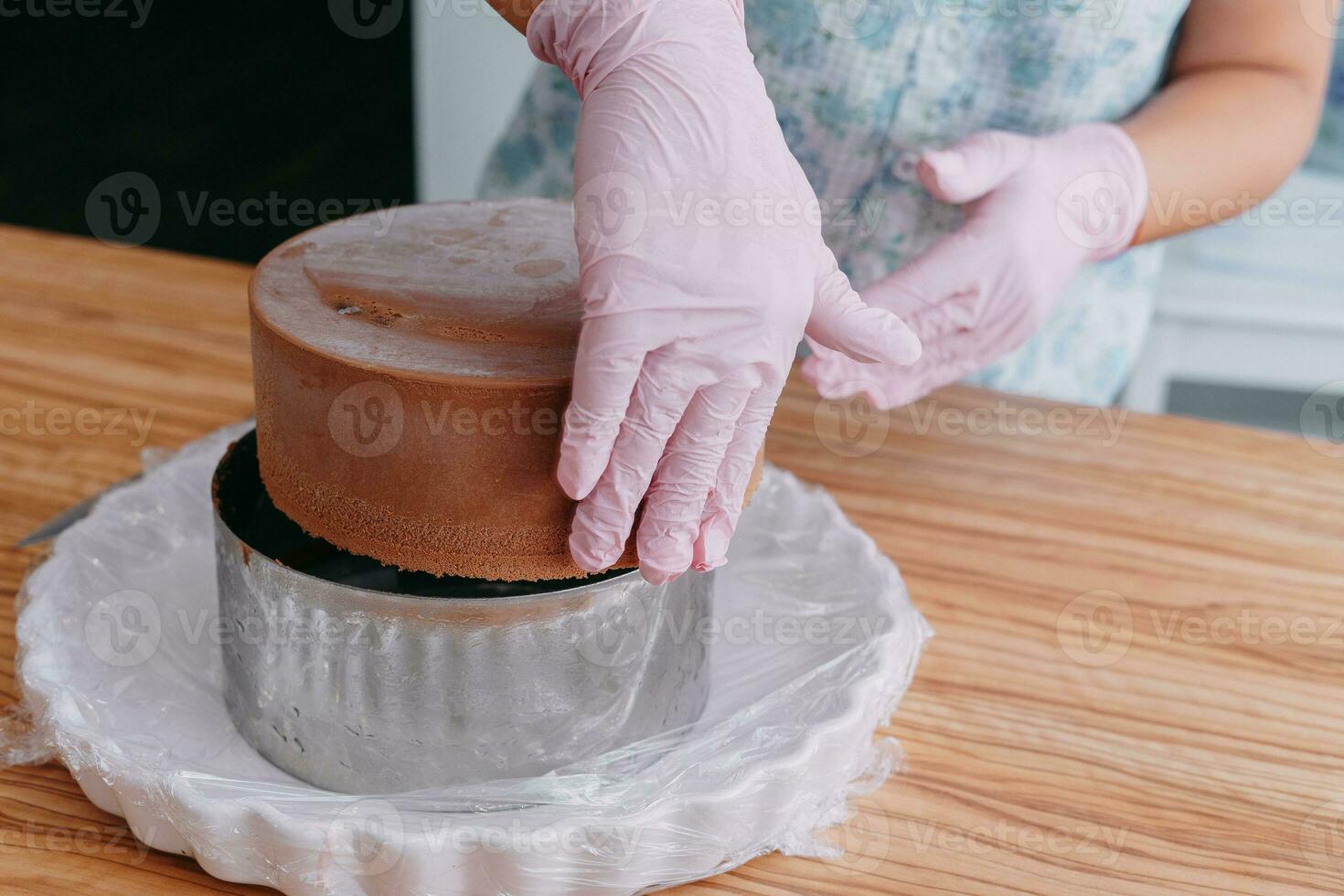 Cooking mousse cake at a cooking class. Cooking at home, home-made food. Confectioner. photo