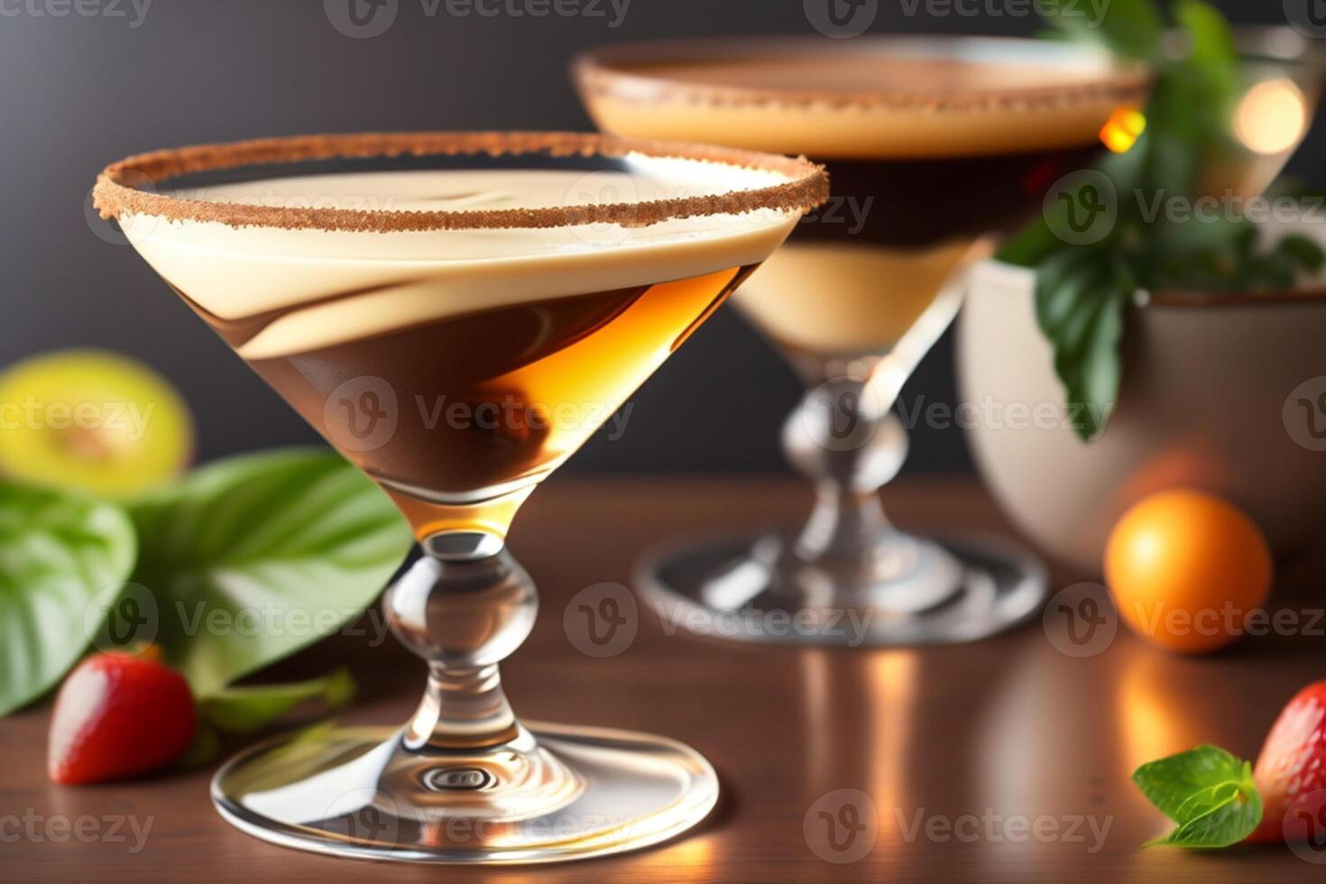 Cocktail Tini - Espresso Martini on the summer table in the restaurant. . photo