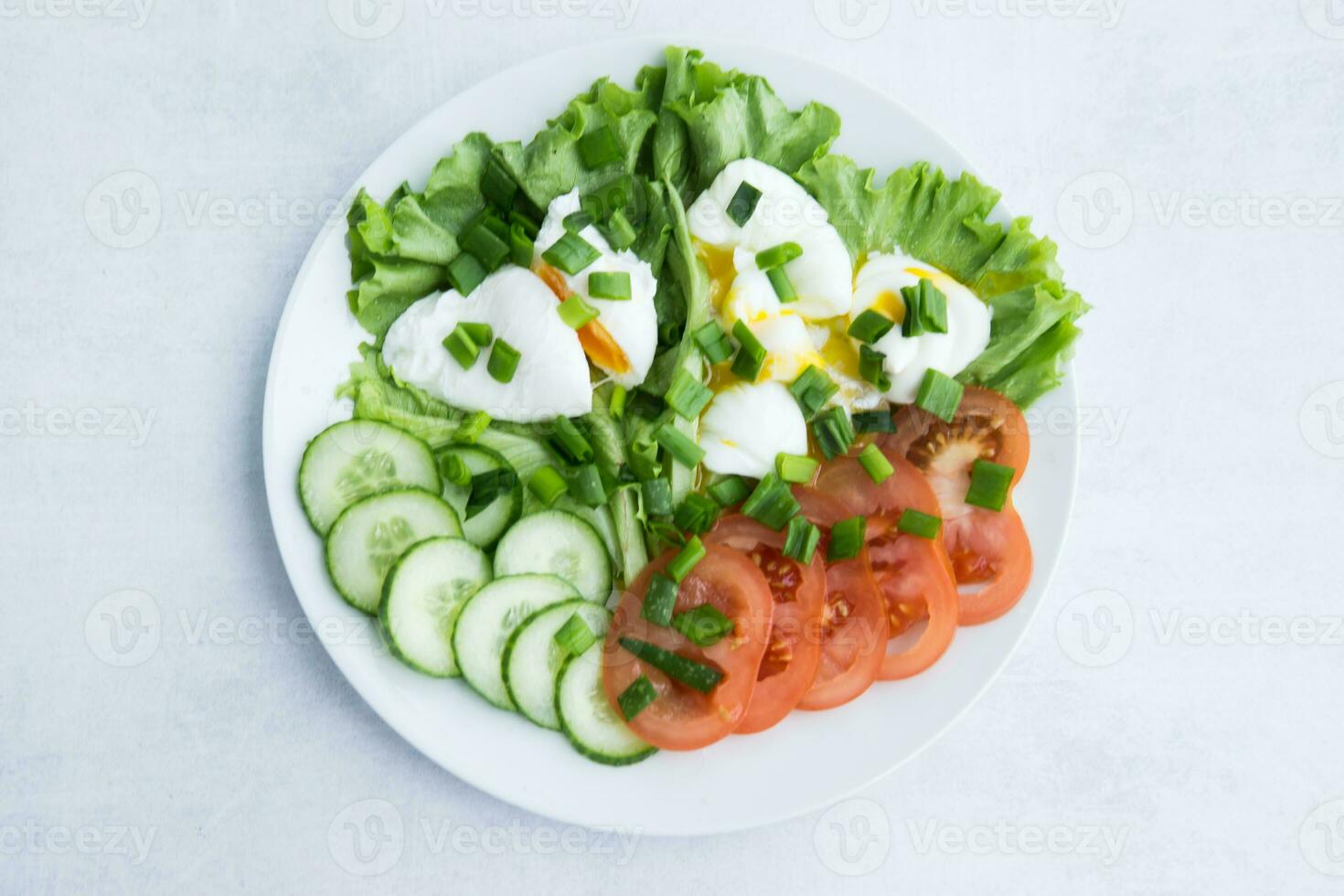 Breakfast on a keto diet. Poached egg with vegetables. Cooking at home. Homemade food. Diet food. photo