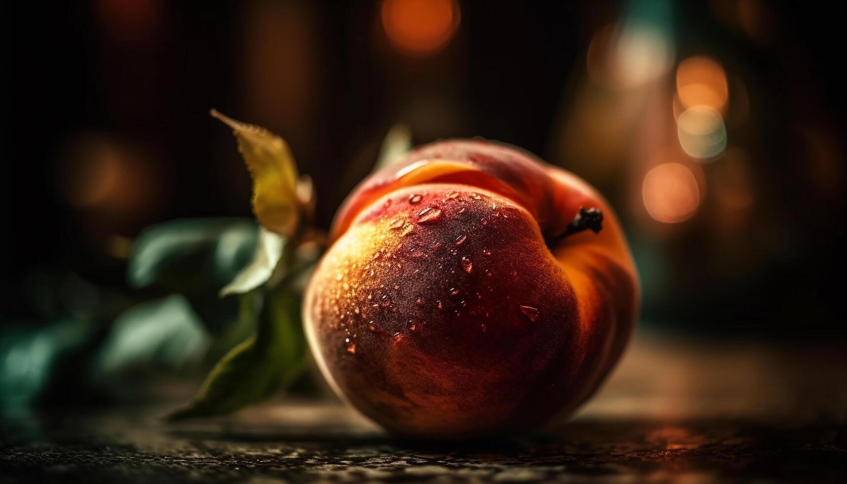 Juicy apple on wooden table, autumn freshness generated by AI photo