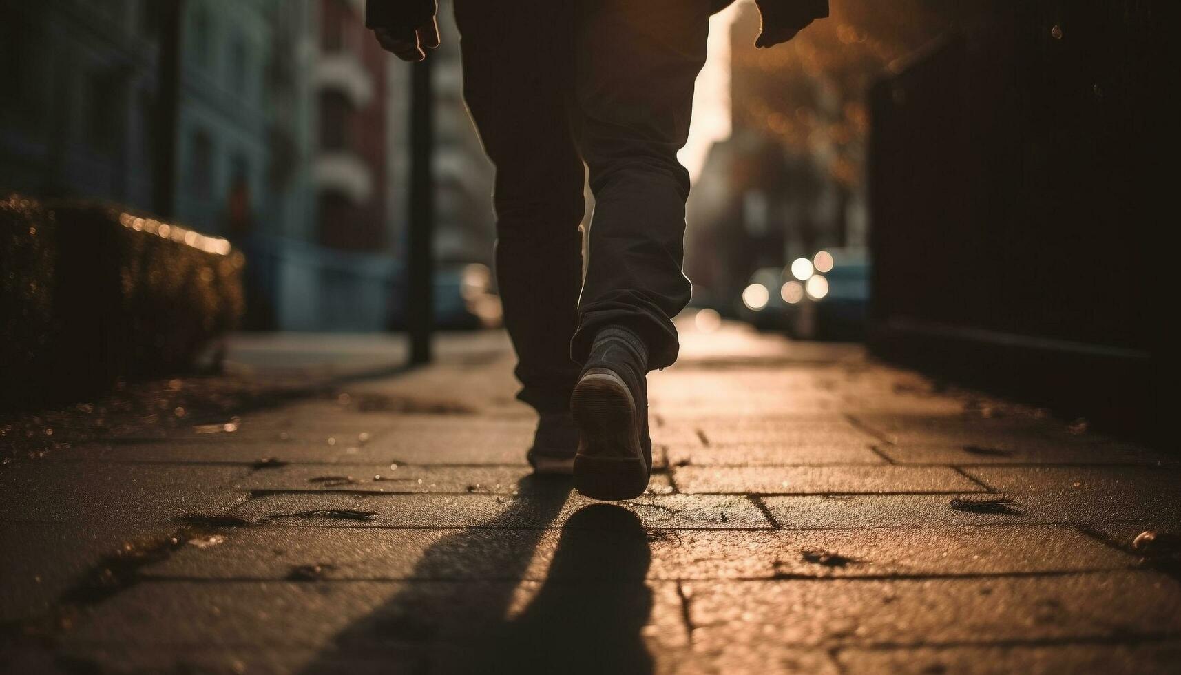 Running businessman in sports shoes at dusk generated by AI photo