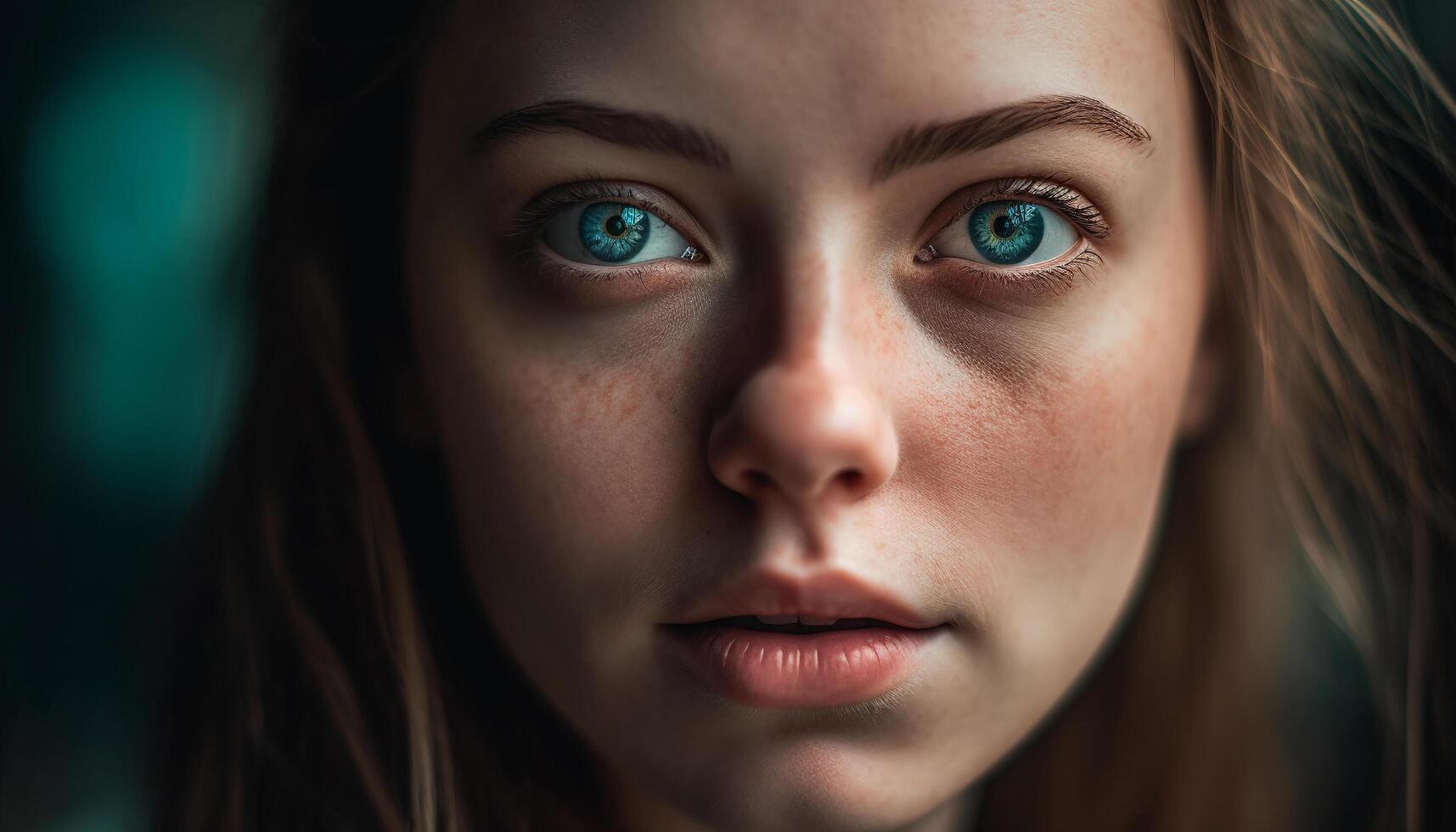 Young adult woman with brown hair smiling generated by AI photo