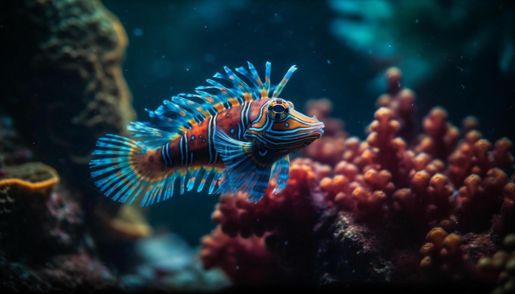 Vibrant clown fish swim in colorful reef generated by AI photo