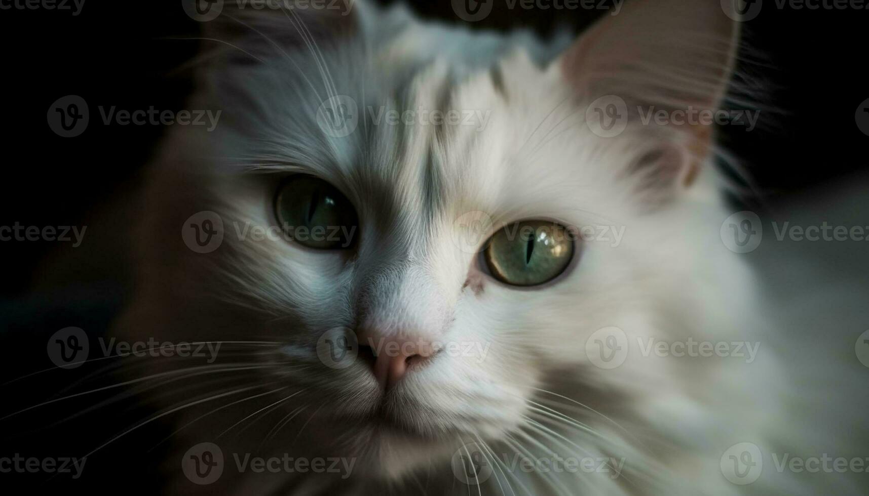 Fluffy kitten staring, close up portrait, cute beauty generated by AI photo