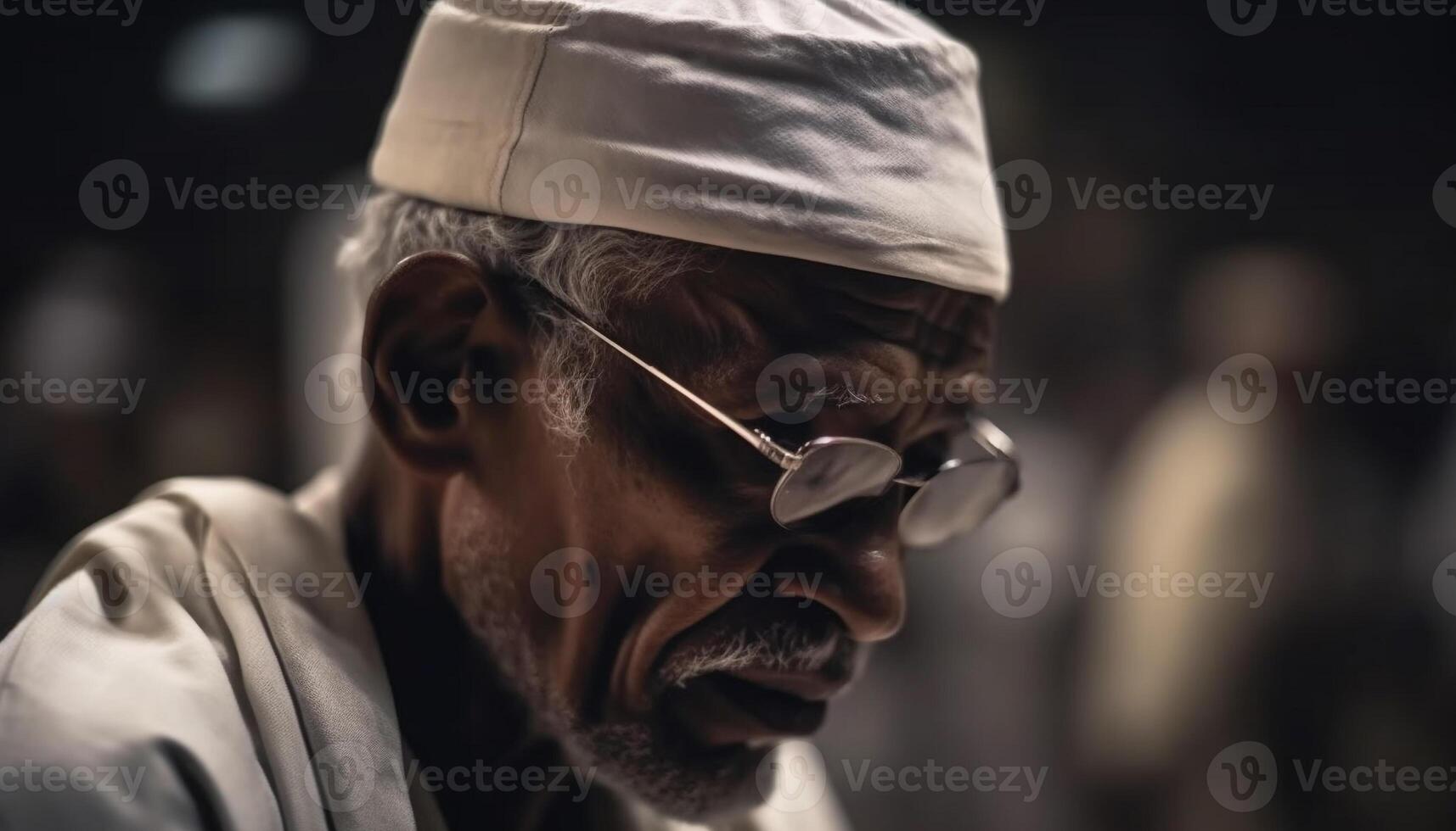 Senior African man in turban looks serious generated by AI photo