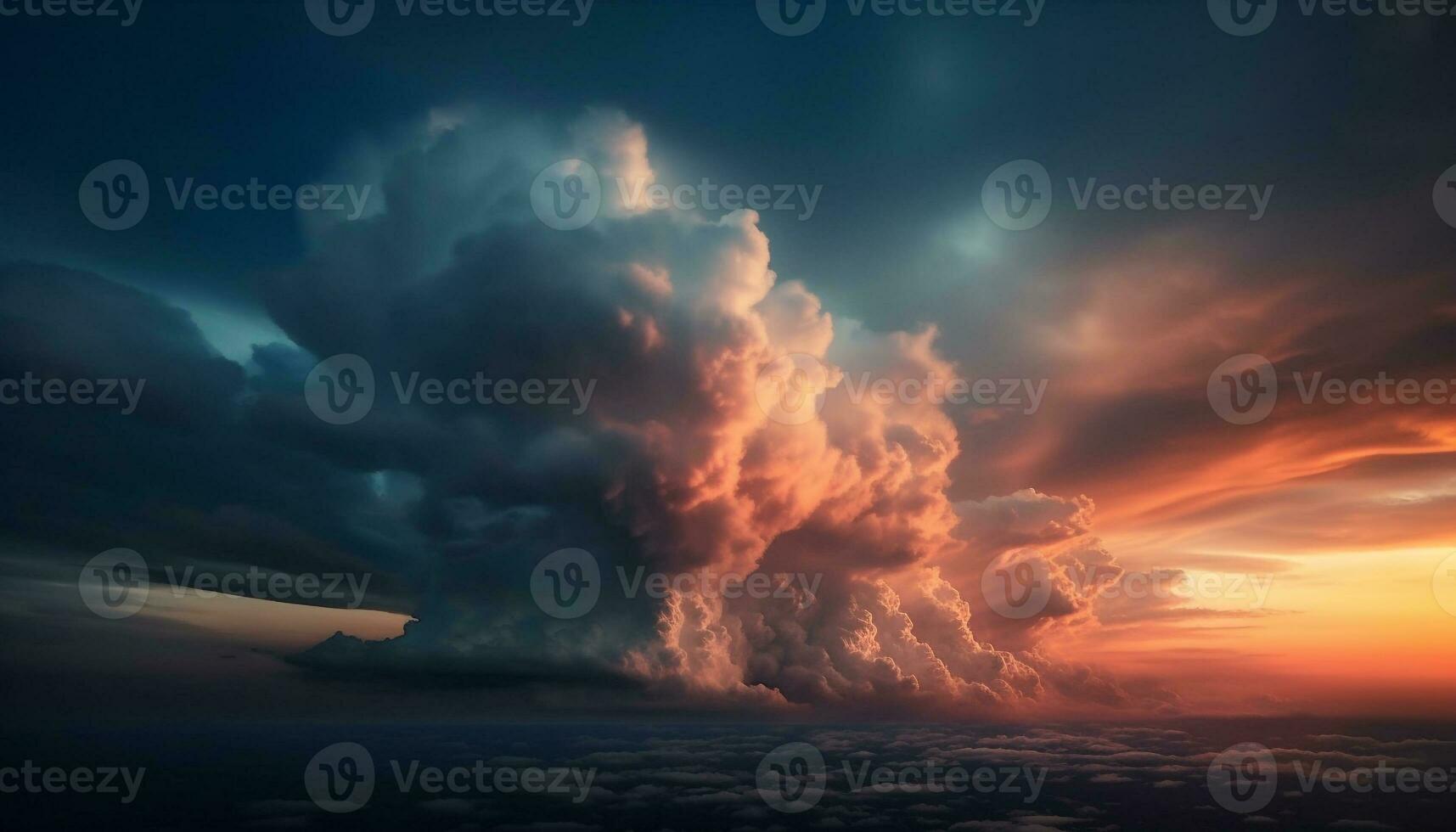 Vibrant sunset sky over idyllic natural landscape generated by AI photo